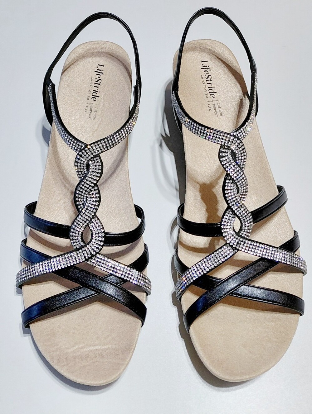 LIFESTRIDE Women's Miami Black Strappy Embellished Slingback Sandals Size 12M